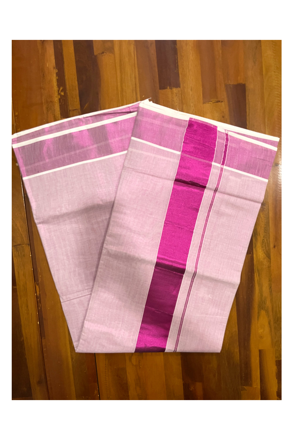 Kerala Tissue Dark Pink Kasavu Plain Saree with 3 Inch Border and Pallu (Onam Saree 2023)