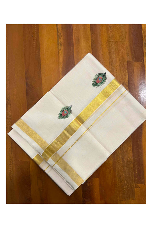 Southloom Balaramapuram Handloom Pure Cotton Mundu with Mural Painted on Kasavu Kara (South Indian Dhoti)