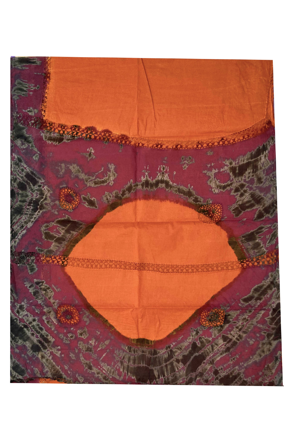 Southloom Cotton Orange Saree with Woven Crochet Design and Maroon Border