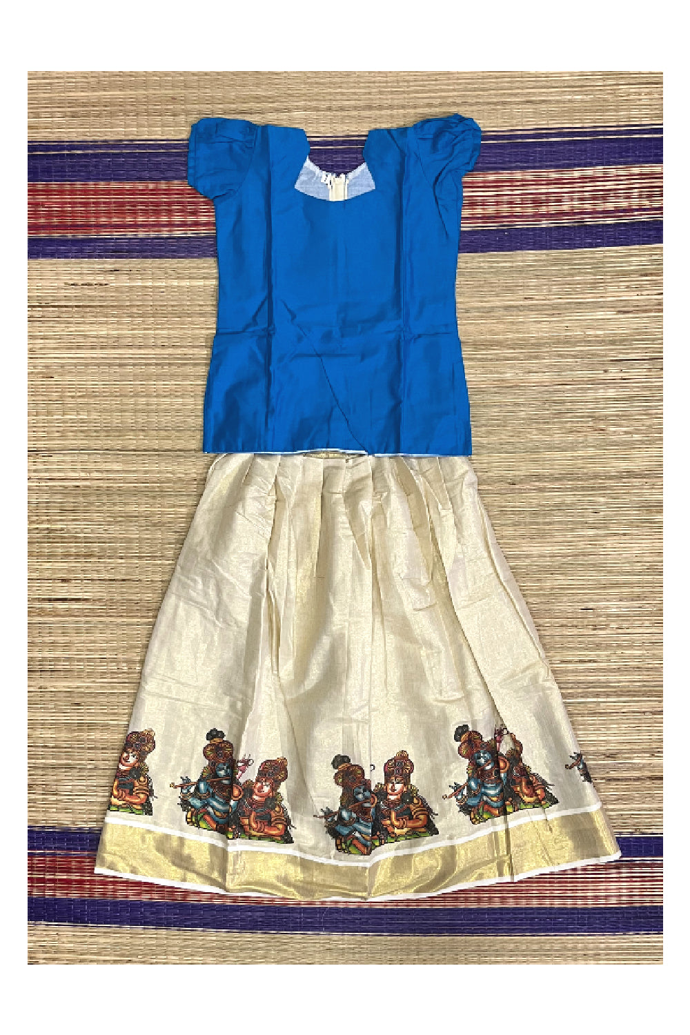 Southloom Kerala Pavada Blouse with Krishna Radha Mural Design (Age - 7 Year)