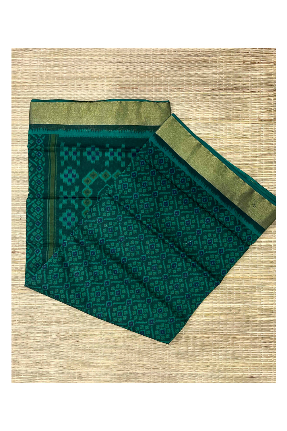 Southloom Cotton Printed Green Designer Saree