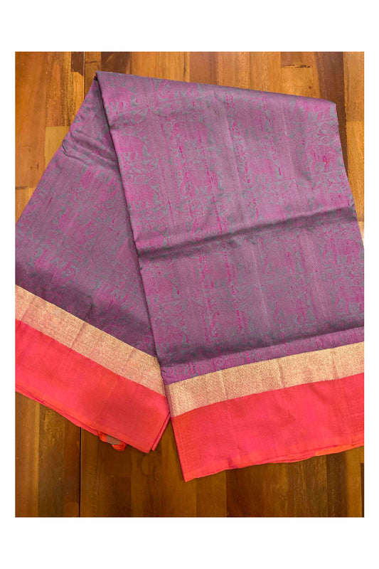 Southloom Handloom Pure Silk Kanchipuram Saree in Violet Elephant Motifs