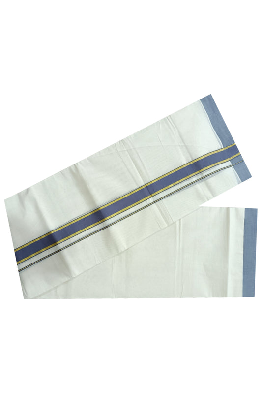 Off White Kerala Double Mundu with Kasavu and Dark Grey Kara (South Indian Dhoti)