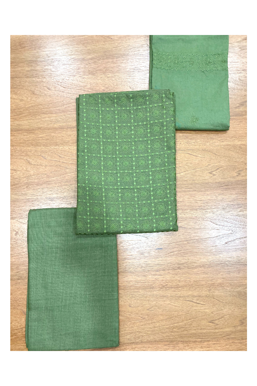 Southloom™ Cotton Churidar Salwar Suit Material in Green with Thread Work in Yoke Portion