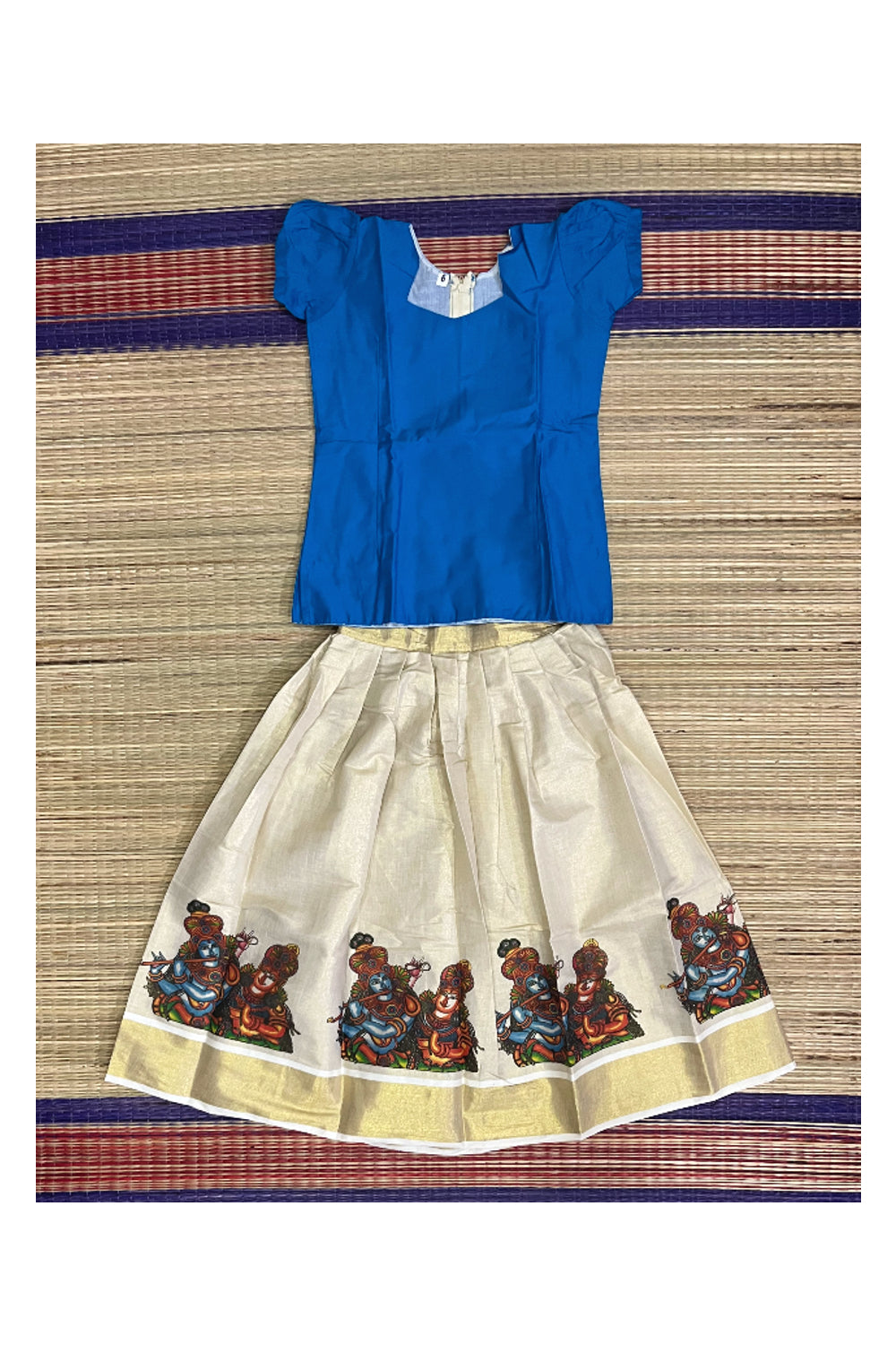 Southloom Kerala Pavada Blouse with Krishna Radha Mural Design (Age - 6 Year)