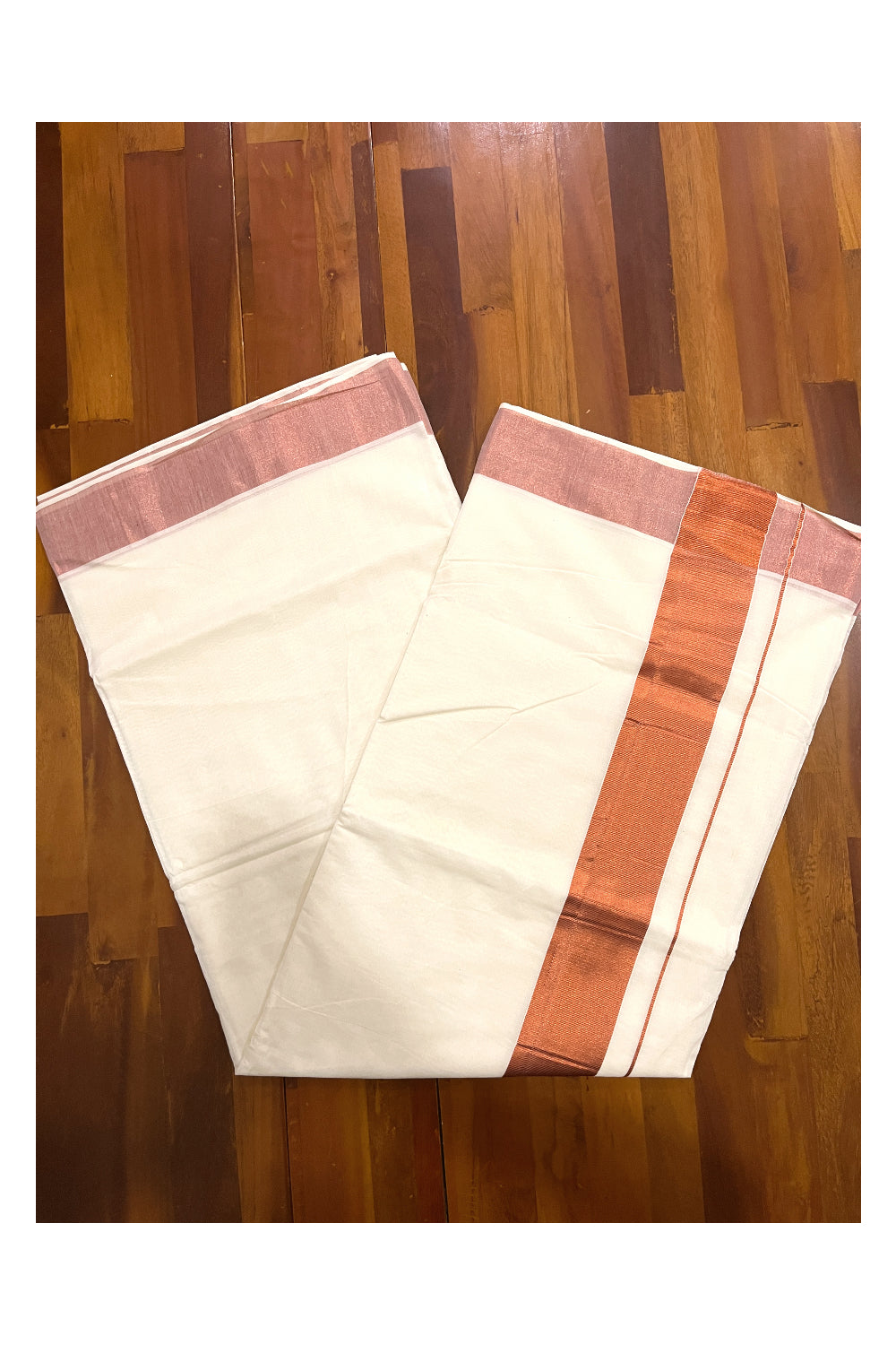 Pure Cotton Kerala Saree with Copper Kasavu Border 3 inches