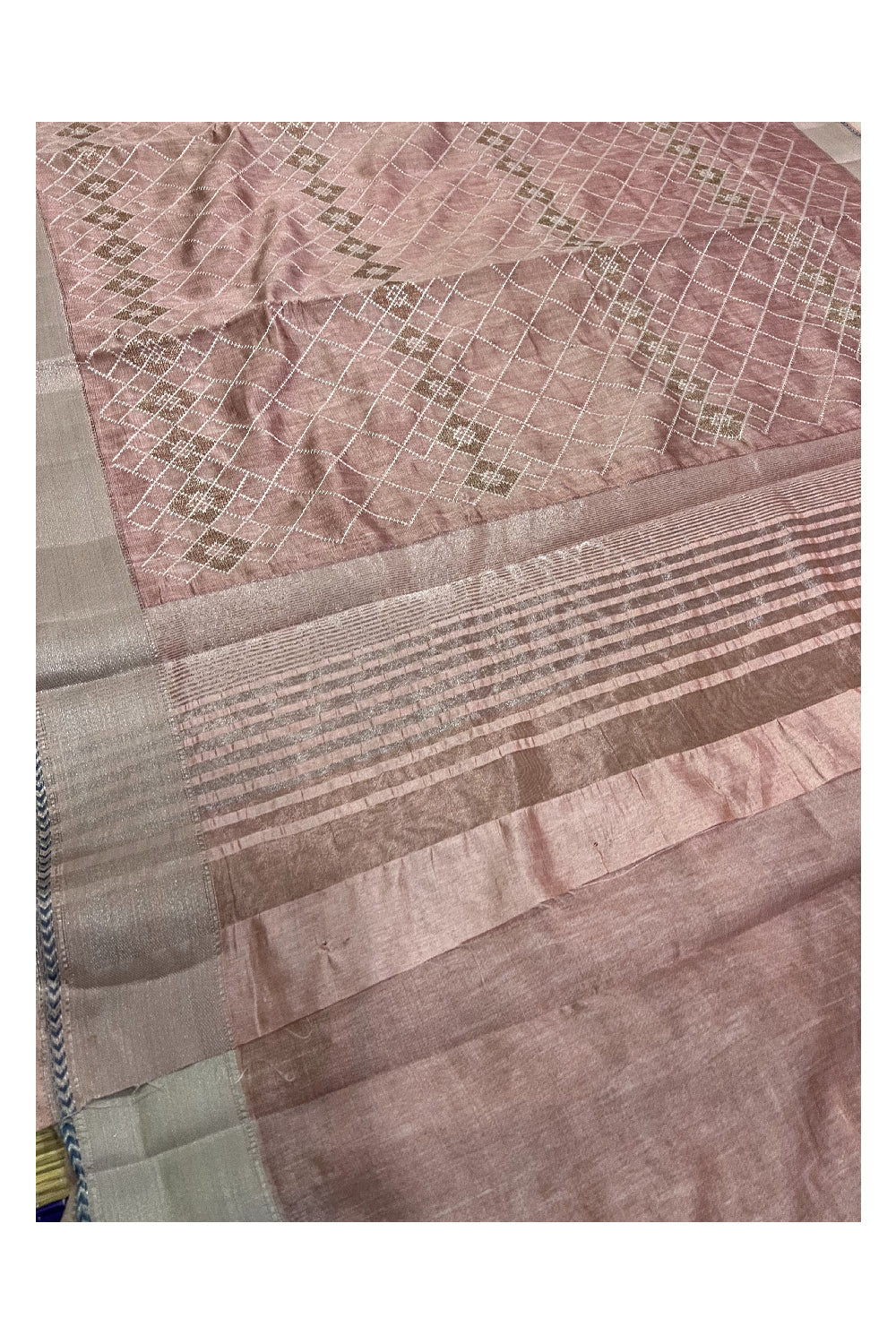 Southloom Onion Pink Semi Tussar Designer Thread Work Saree