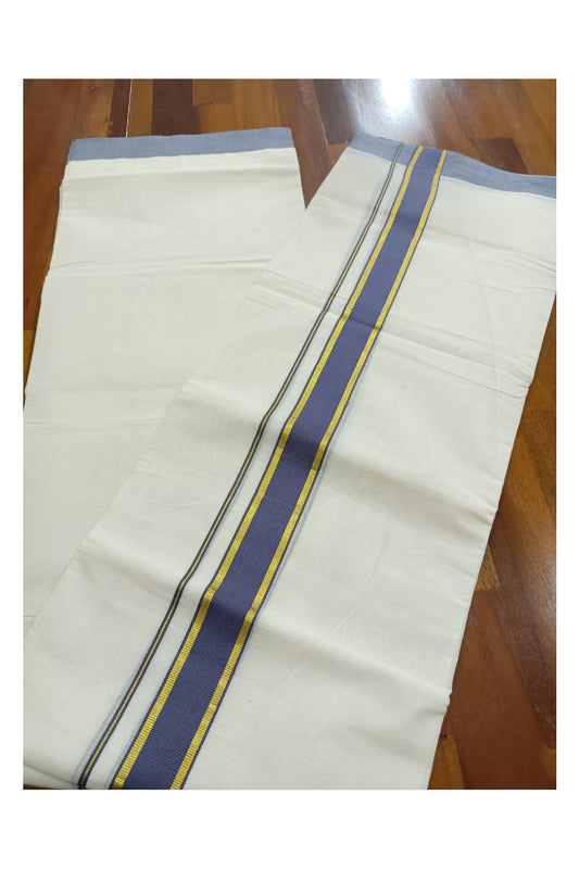 Off White Kerala Double Mundu with Kasavu and Dark Grey Kara (South Indian Dhoti)