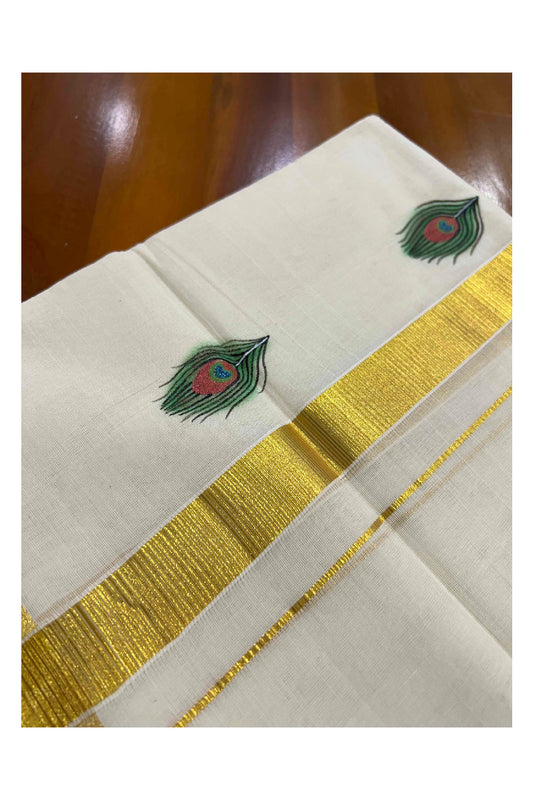 Southloom Balaramapuram Handloom Pure Cotton Mundu with Mural Painted on Kasavu Kara (South Indian Dhoti)