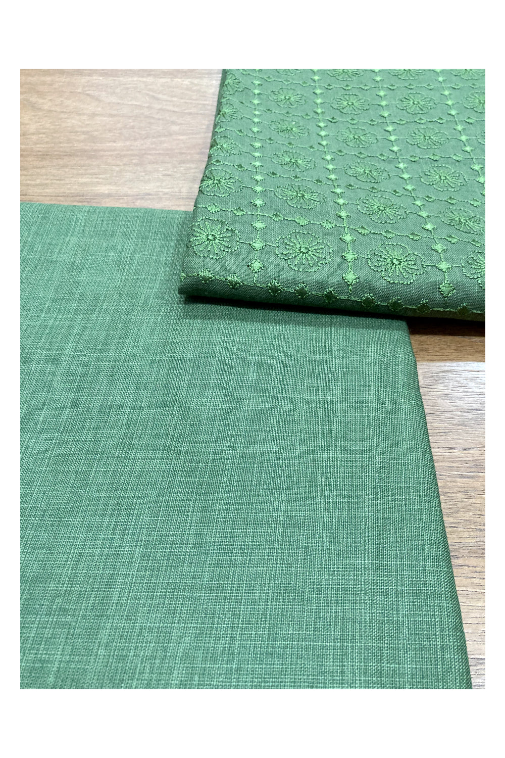 Southloom™ Cotton Churidar Salwar Suit Material in Green with Thread Work in Yoke Portion