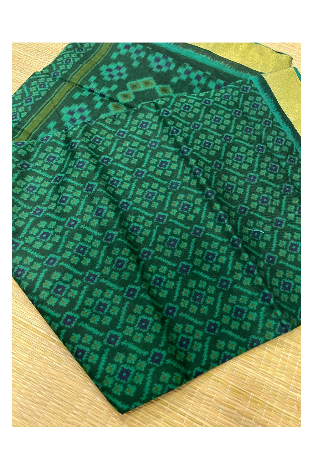 Southloom Cotton Printed Green Designer Saree