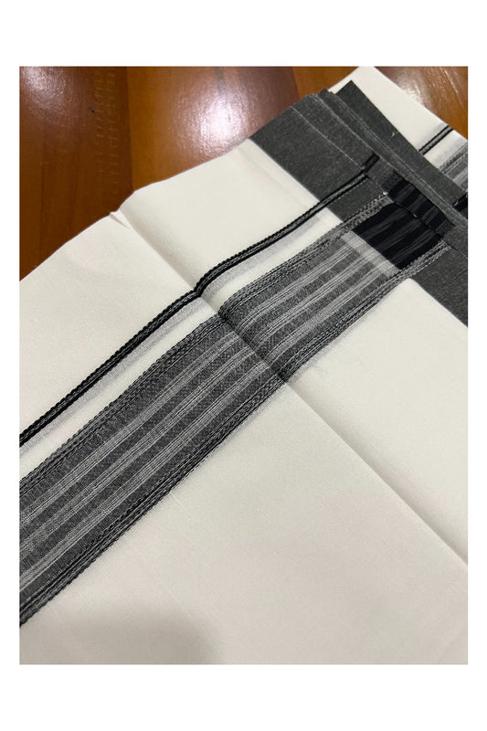 Pure White Kerala Cotton Double Mundu with Black Border (South Indian Dhoti)