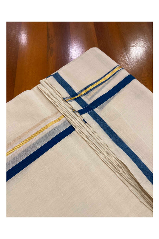 Southloom Balaramapuram Unakkupaavu Handloom Mundu with Blue and Puliyilakkara Kasavu Border