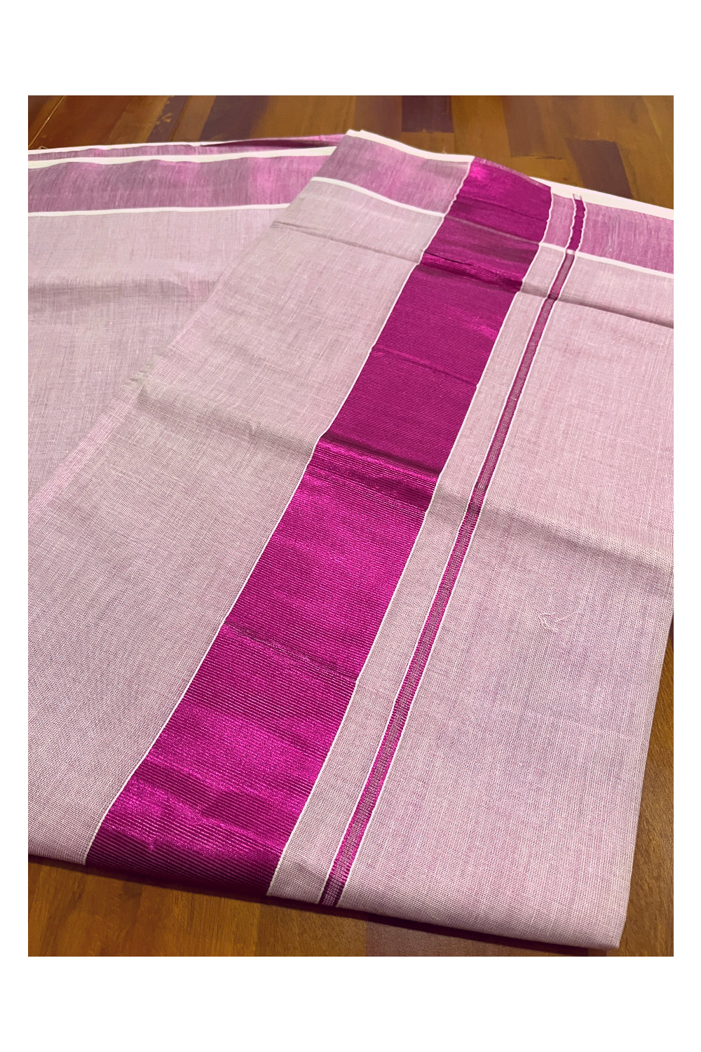 Kerala Tissue Dark Pink Kasavu Plain Saree with 3 Inch Border and Pallu (Onam Saree 2023)