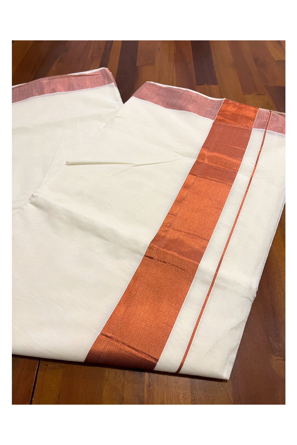 Pure Cotton Kerala Saree with Copper Kasavu Border 3 inches