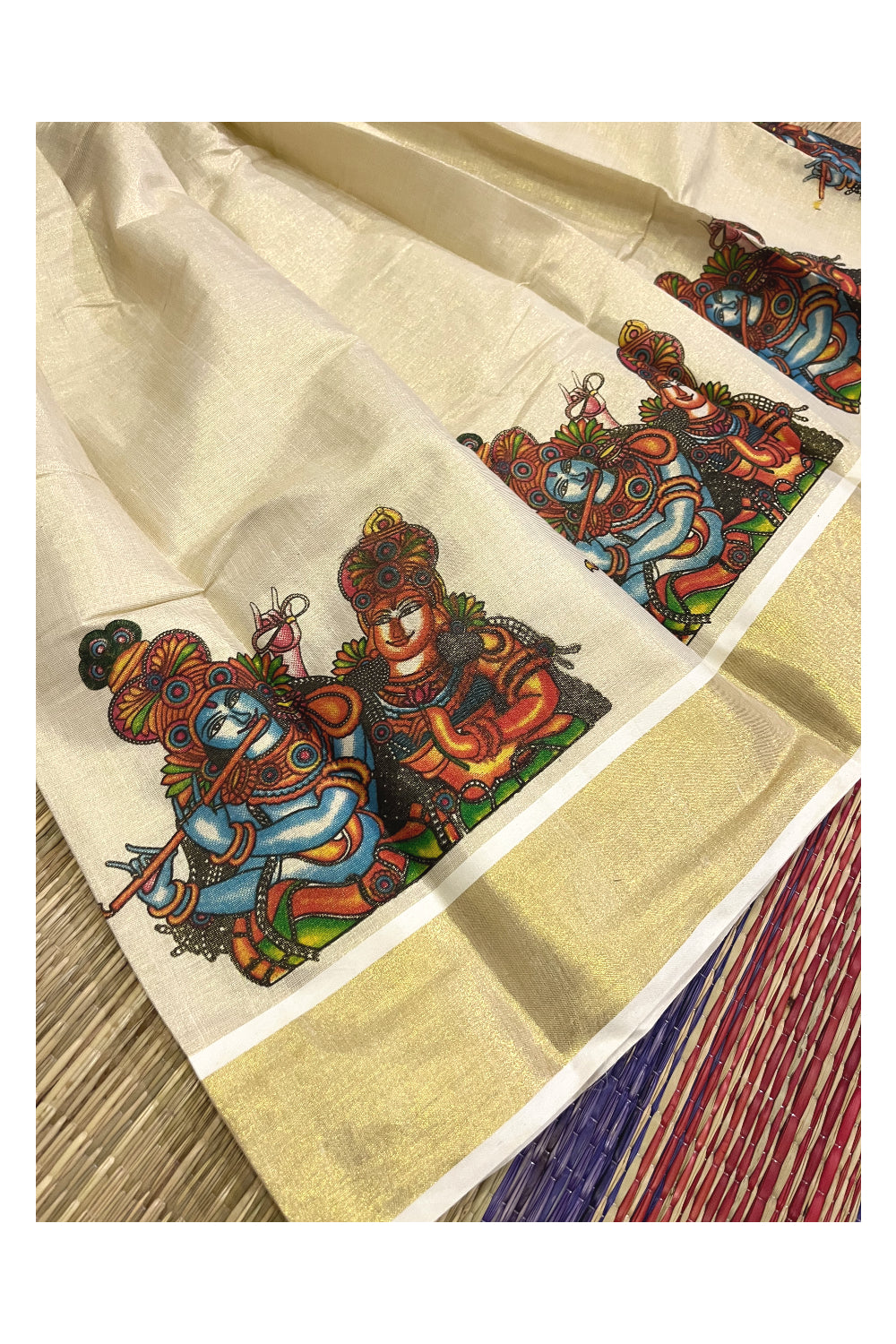 Southloom Kerala Pavada Blouse with Krishna Radha Mural Design (Age - 6 Year)