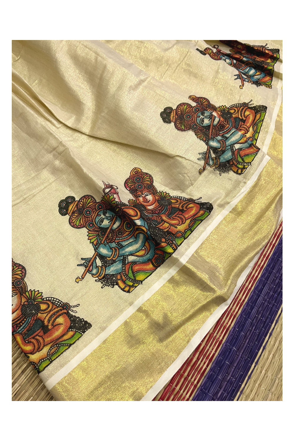 Southloom Kerala Pavada Blouse with Krishna Radha Mural Design (Age - 7 Year)