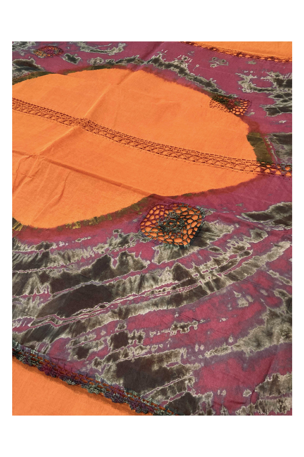 Southloom Cotton Orange Saree with Woven Crochet Design and Maroon Border