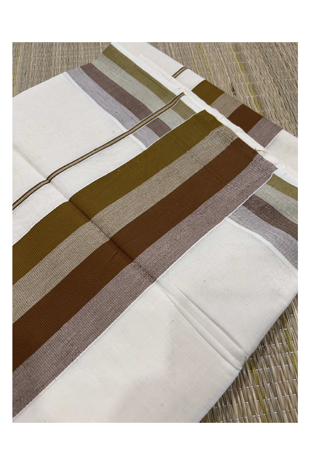 Pure Cotton Off White Kerala Saree with Brown Lines Border Design