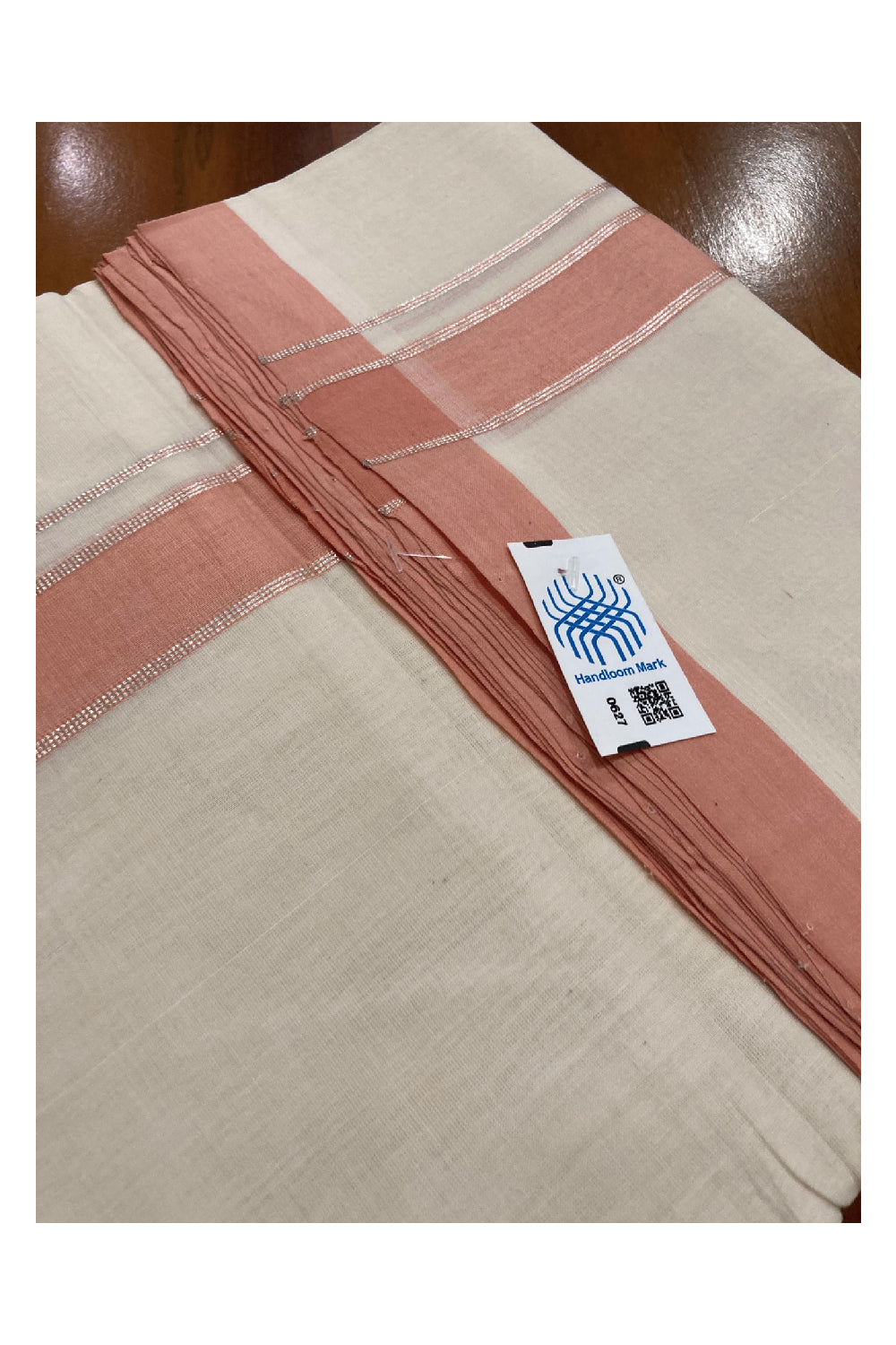 Southloom Balaramapuram Unakkupaavu Premium Handloom Mundu with Sandal and Silver Kasavu Border