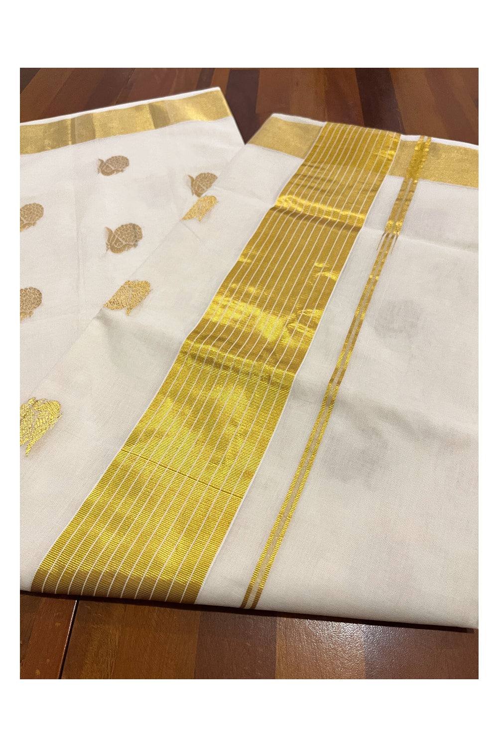 Southloom Premium Handloom Cotton Kasavu Saree with Heavy Woven Works