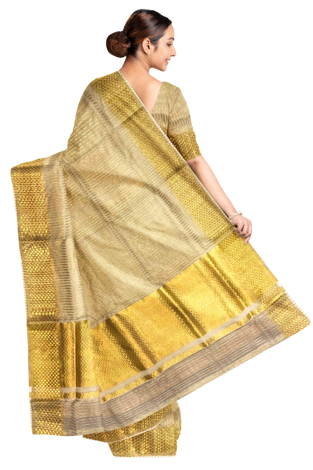 Southloom Kuthampully Handloom Tissue Stripes Saree with 10 inch Paa Neythu Pallu