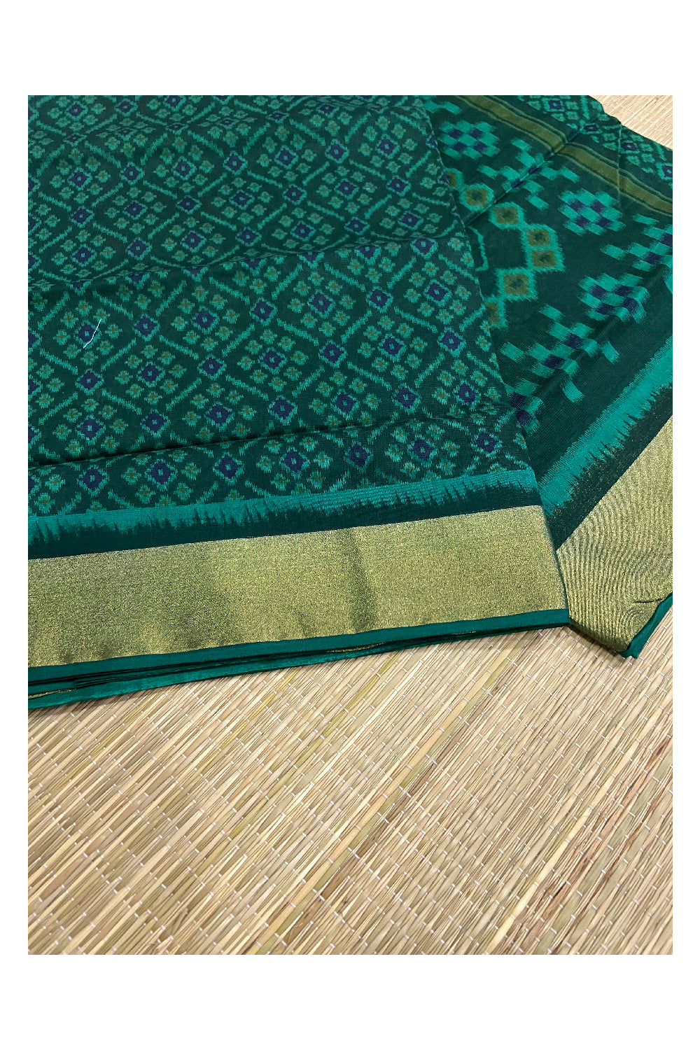 Southloom Cotton Printed Green Designer Saree