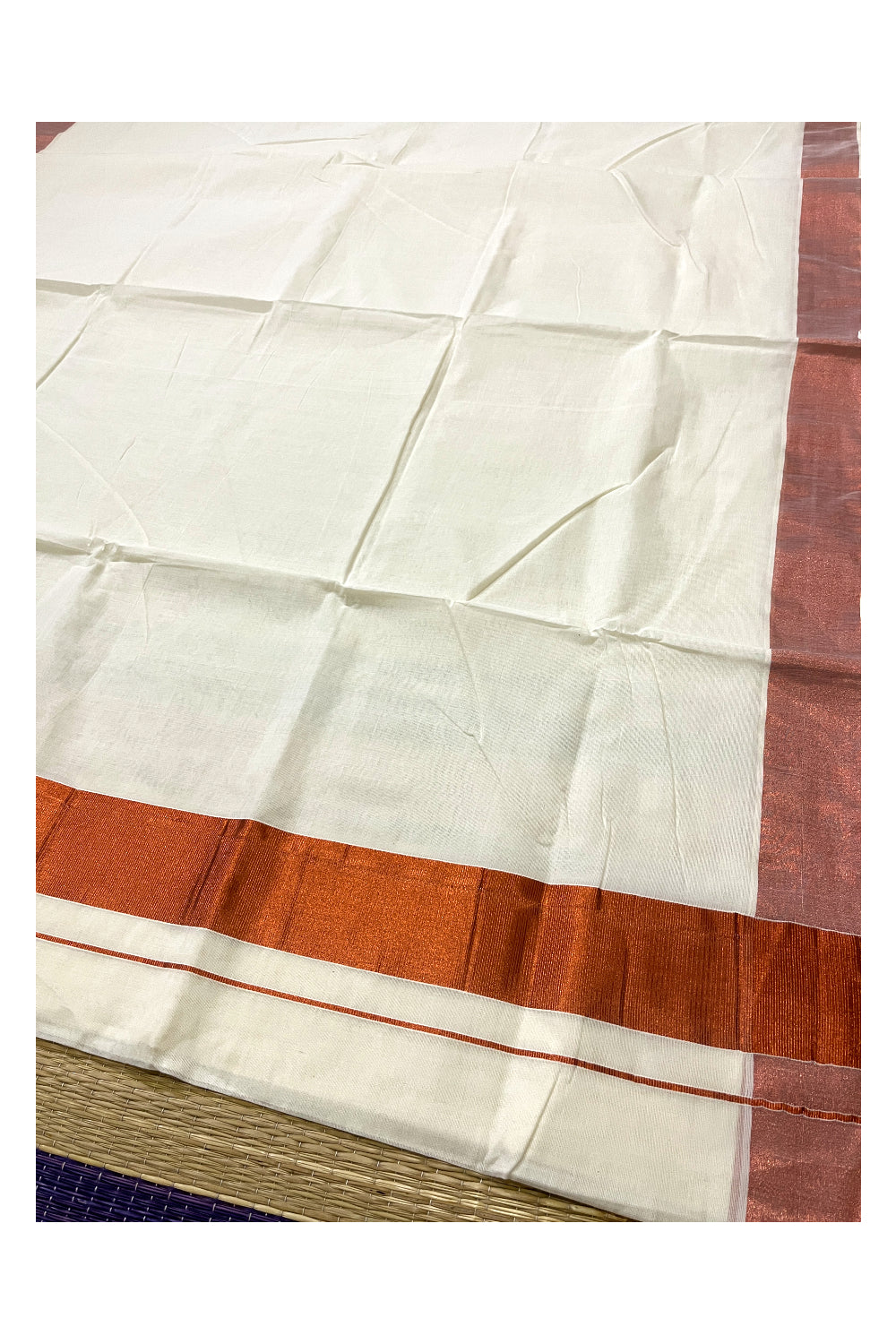 Pure Cotton Kerala Saree with Copper Kasavu Border 3 inches