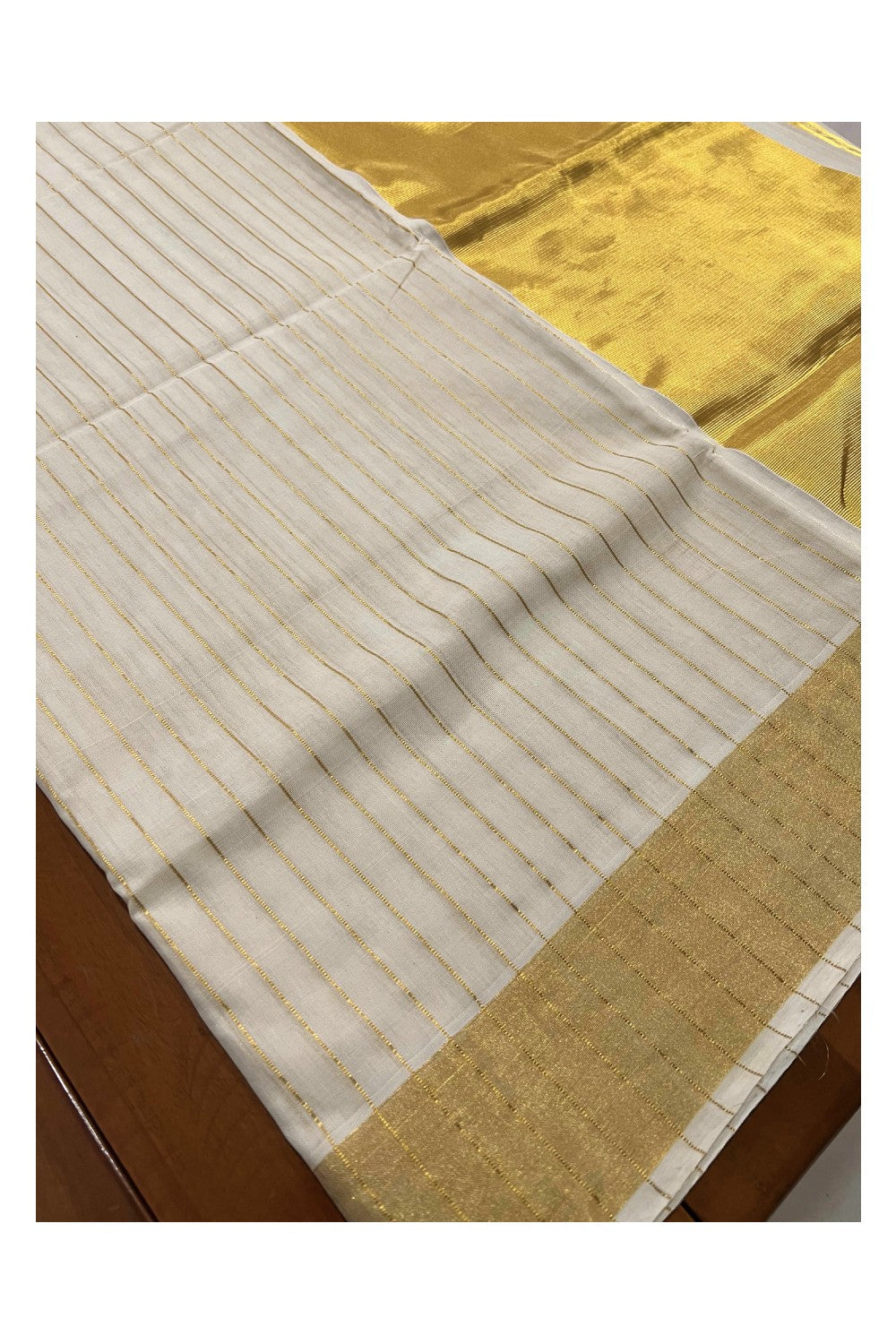 Southloom Premium Handloom Pure Cotton Stripes Work Saree with 10 inch Pallu