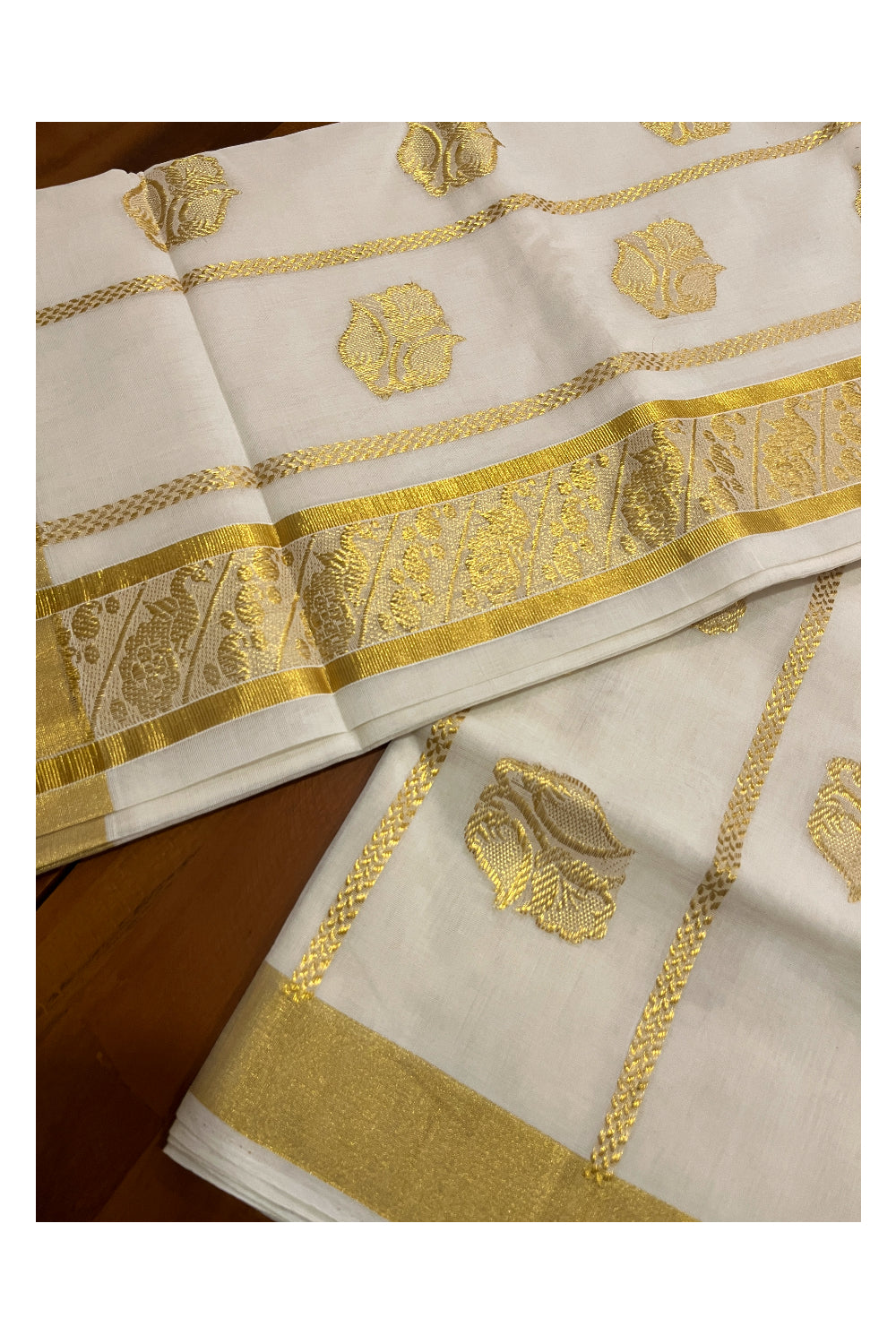 Southloom Premium Handloom Cotton Kerala Saree with Heavy Woven Works