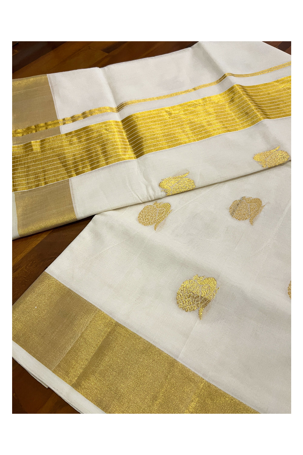 Southloom Premium Handloom Cotton Kasavu Saree with Heavy Woven Works