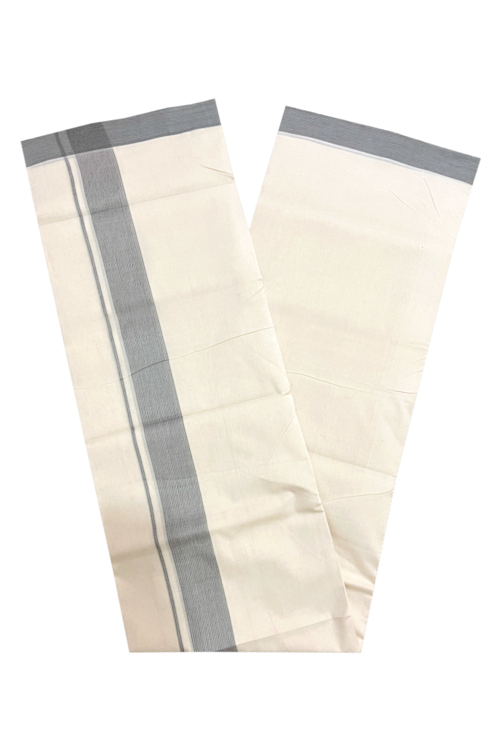 Southloom Premium Unakkupaavu Handloom Mundu with Grey Lines Border (South Indian Kerala Dhoti)