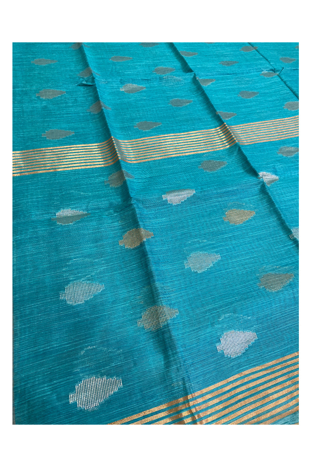 Southloom Semi Tussar Kasavu Designer Woven Works in Green Saree