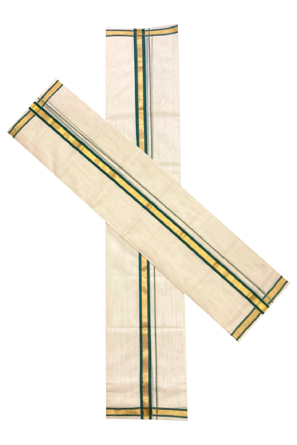 Southloom Premium Handloom Single Set Mundu with Kasavu and Green Border