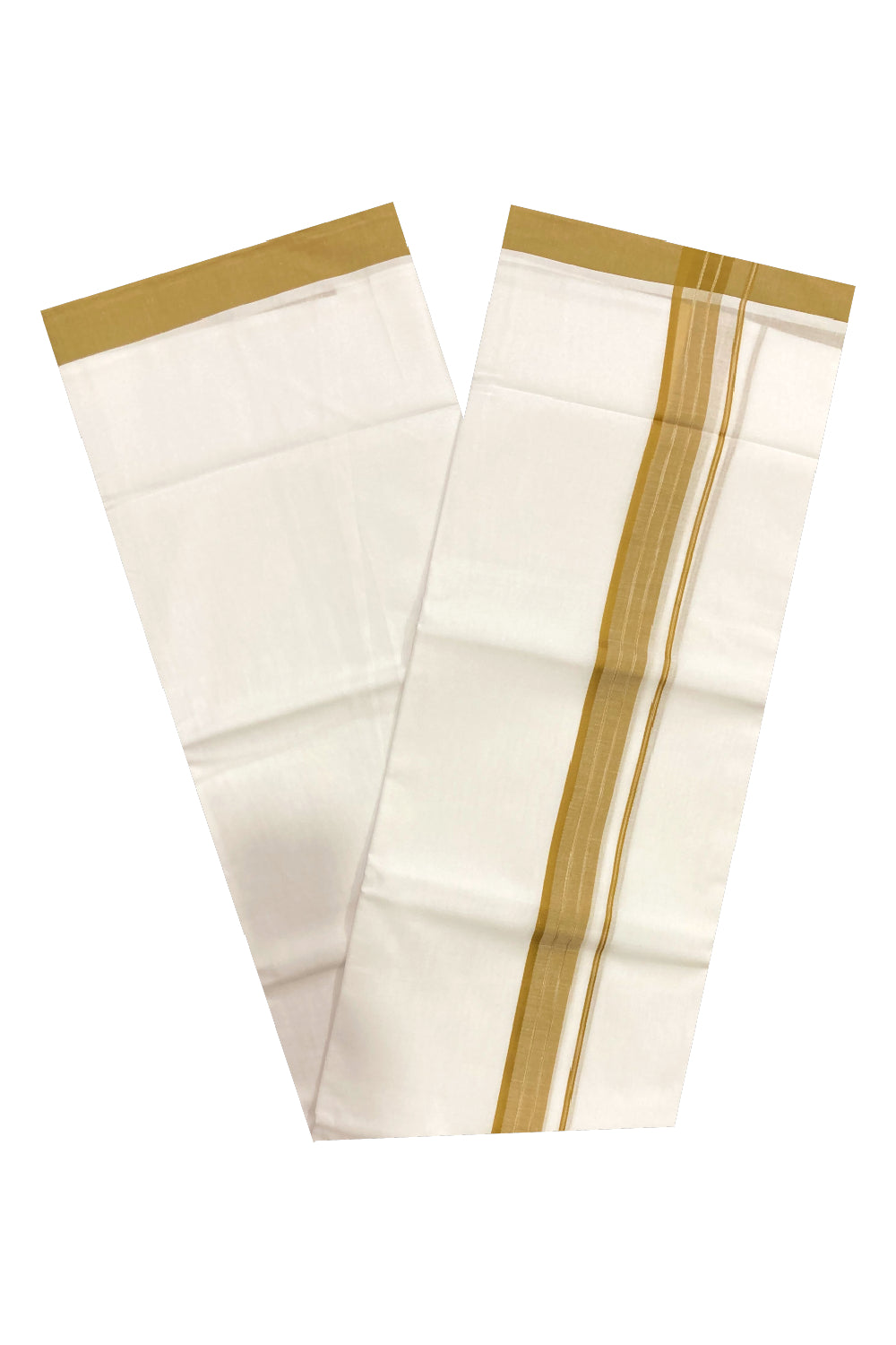 Pure White Cotton Double Mundu with Olive Green Border (South Indian Dhoti)