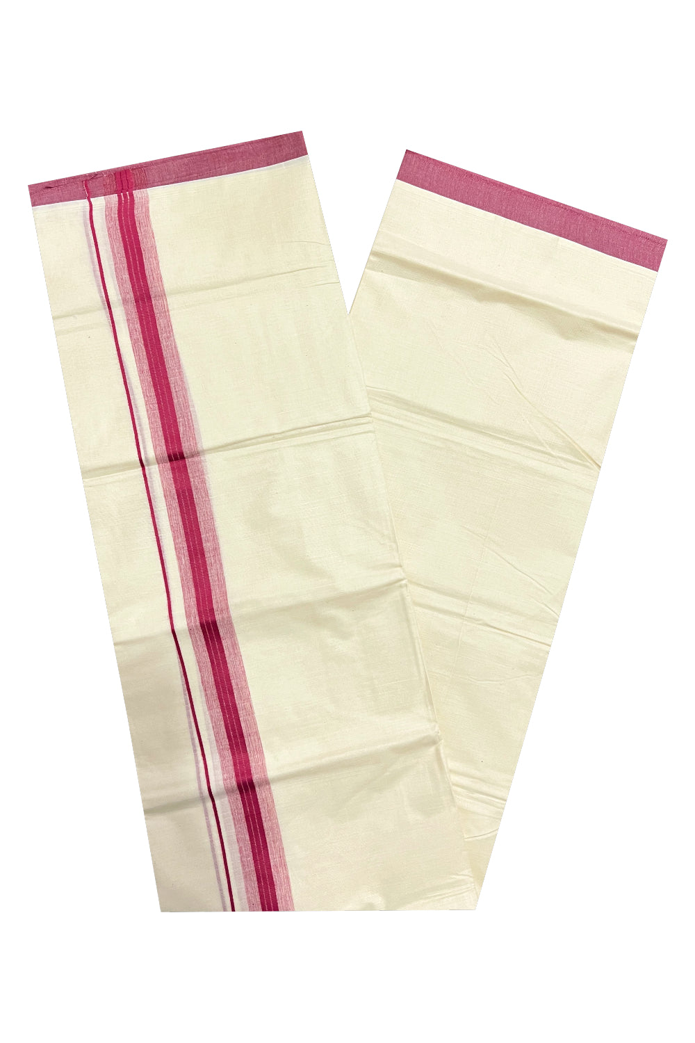 Pure Cotton Off White Double Mundu with Dark Pink Border (South Indian Dhoti)