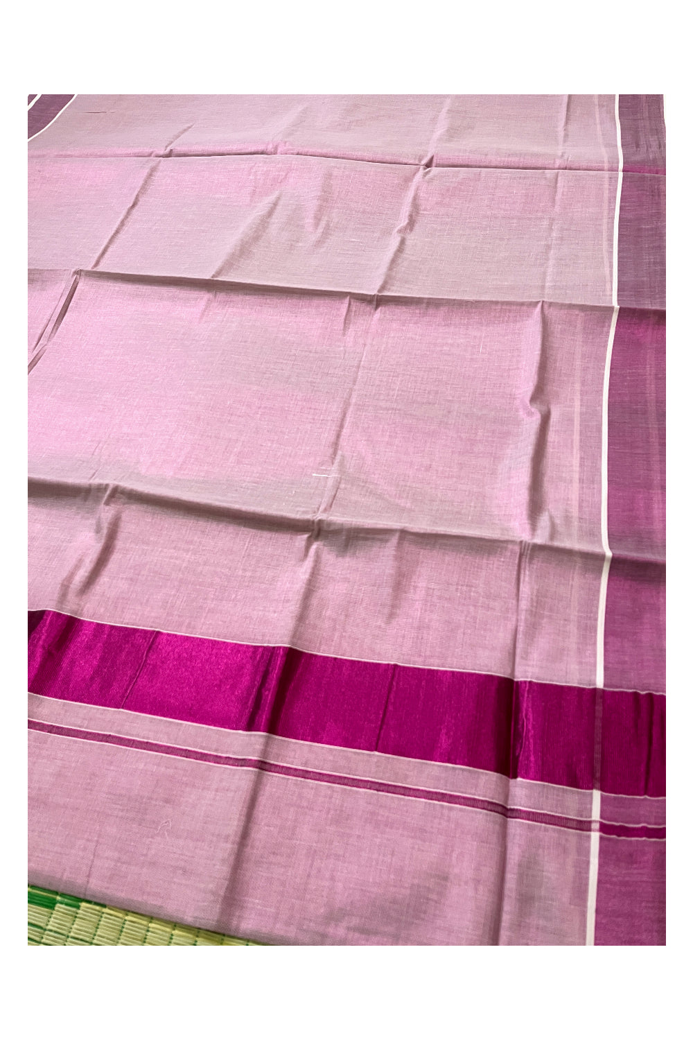 Kerala Tissue Dark Pink Kasavu Plain Saree with 3 Inch Border and Pallu (Onam Saree 2023)