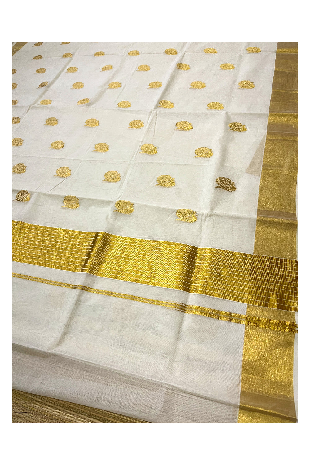 Southloom Premium Handloom Cotton Kasavu Saree with Heavy Woven Works