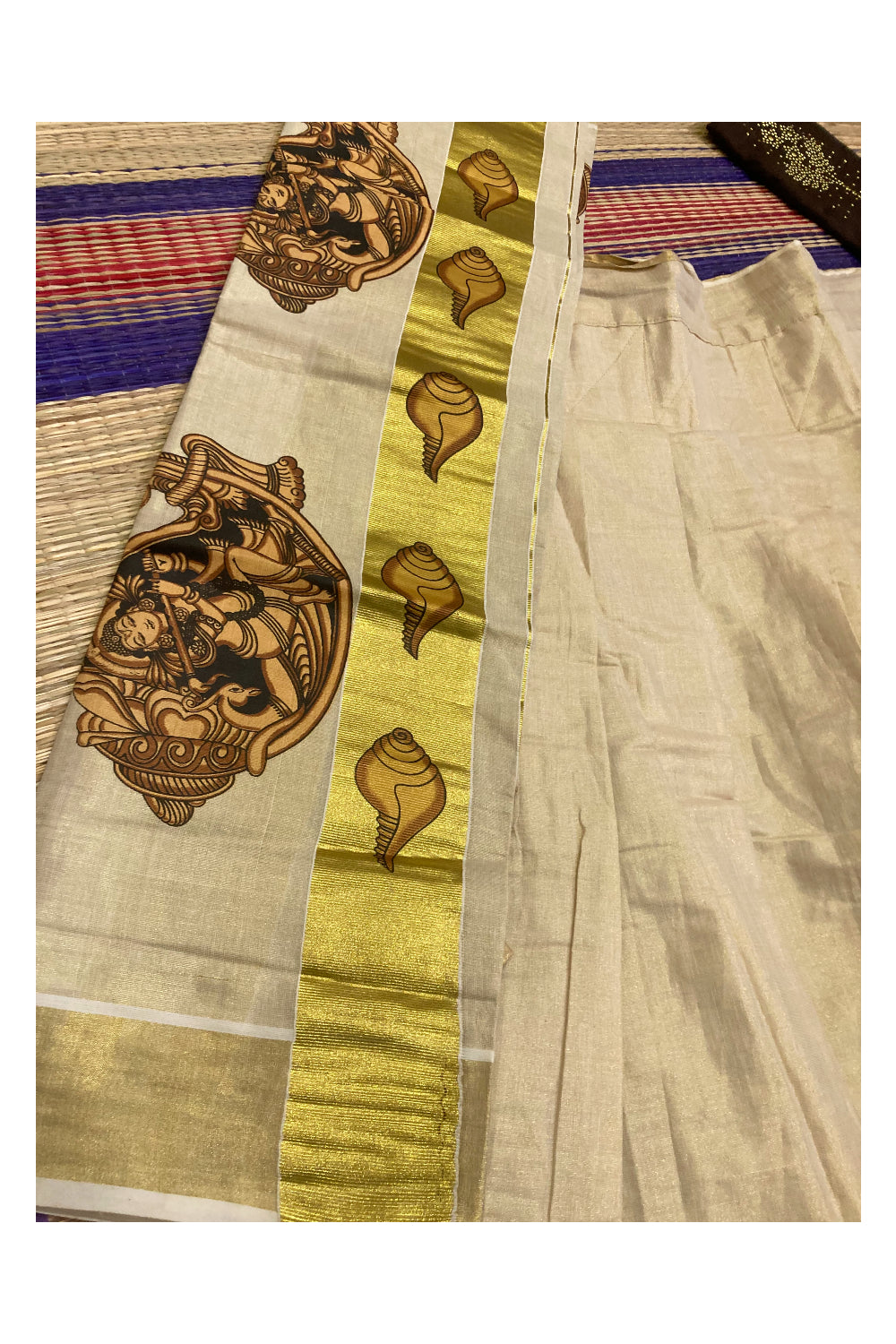 Semi Stitched Dhavani Set with Tissue Mural Printed Pavada and ...