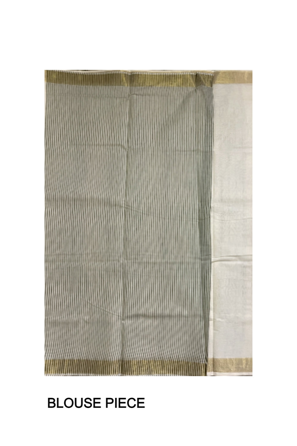 Pure Cotton Off White Kerala Saree with Green Pallu and Lines Design Running Blouse Piece