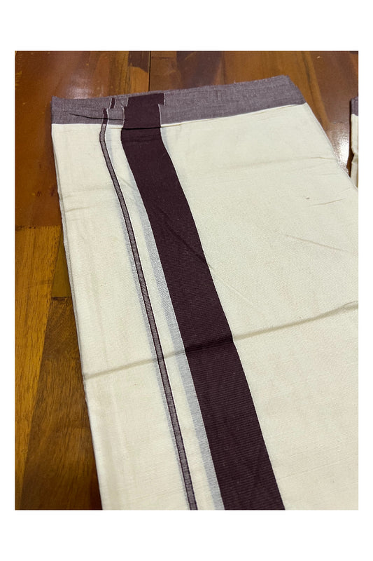 Pure Cotton Off White Double Mundu with Dark Brown Border (South Indian Dhoti)