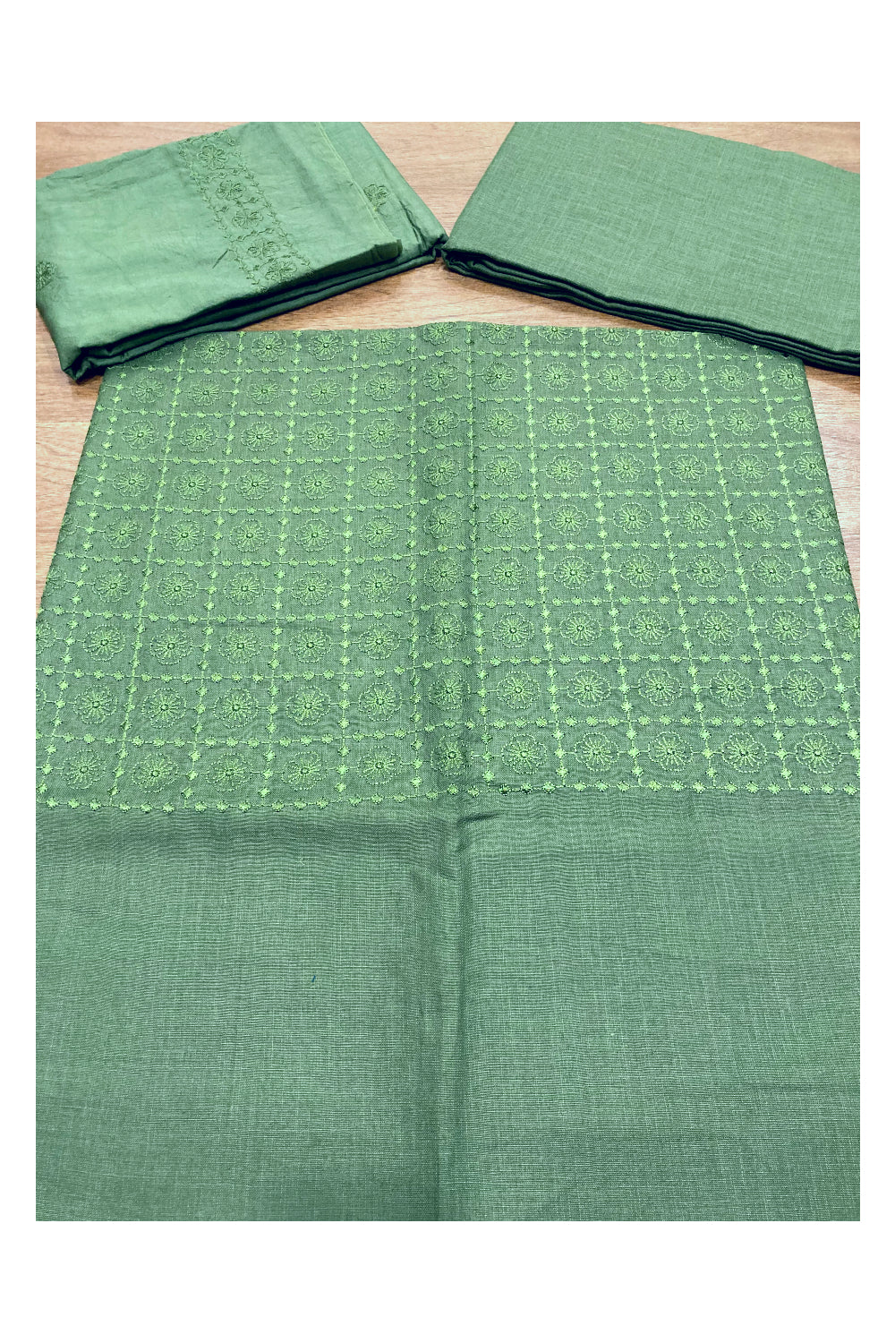 Southloom™ Cotton Churidar Salwar Suit Material in Green with Thread Work in Yoke Portion