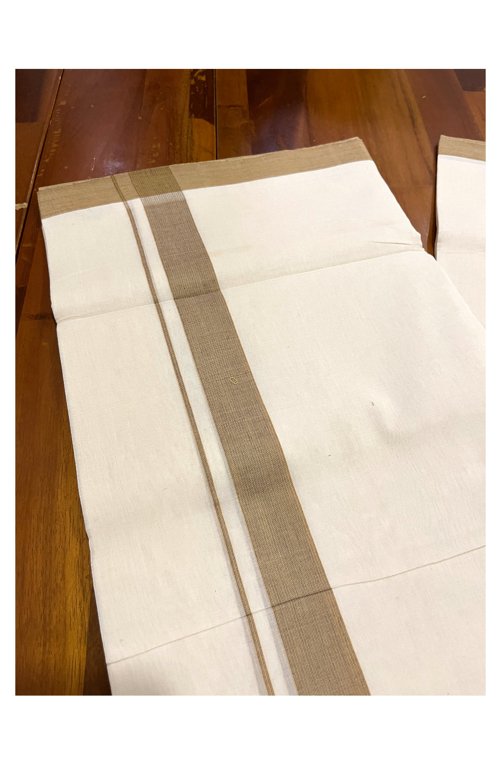 Southloom Premium Unakkupaavu Handloom Mundu with Brown Border (South Indian Dhoti)