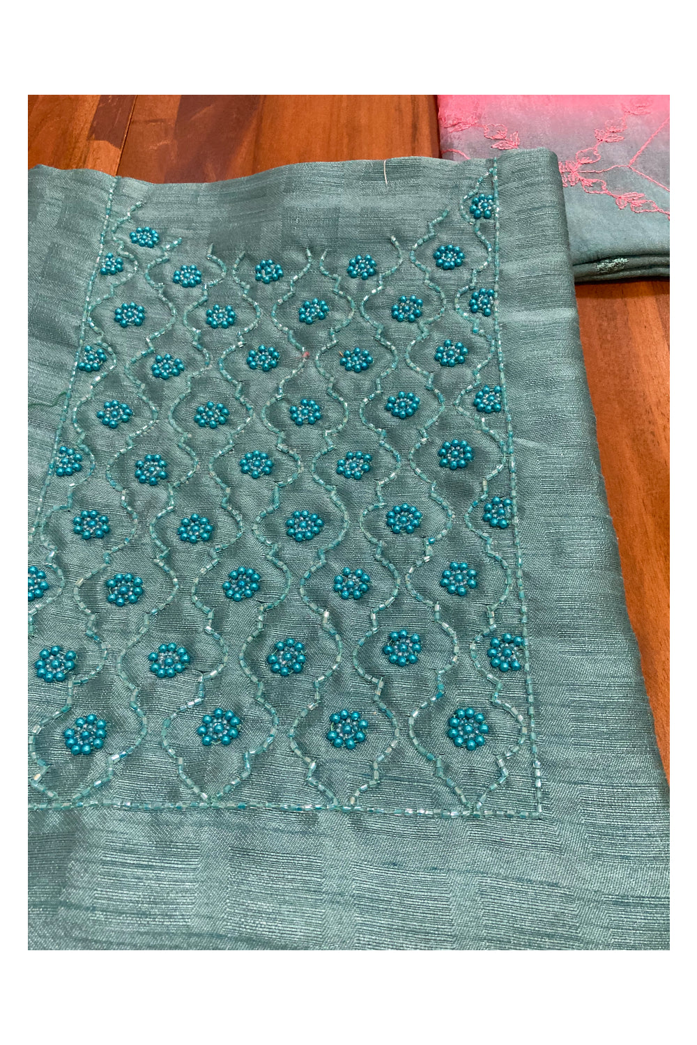 Southloom™ Semi Tussar Churidar Salwar Suit Material in Blue Beaded Design