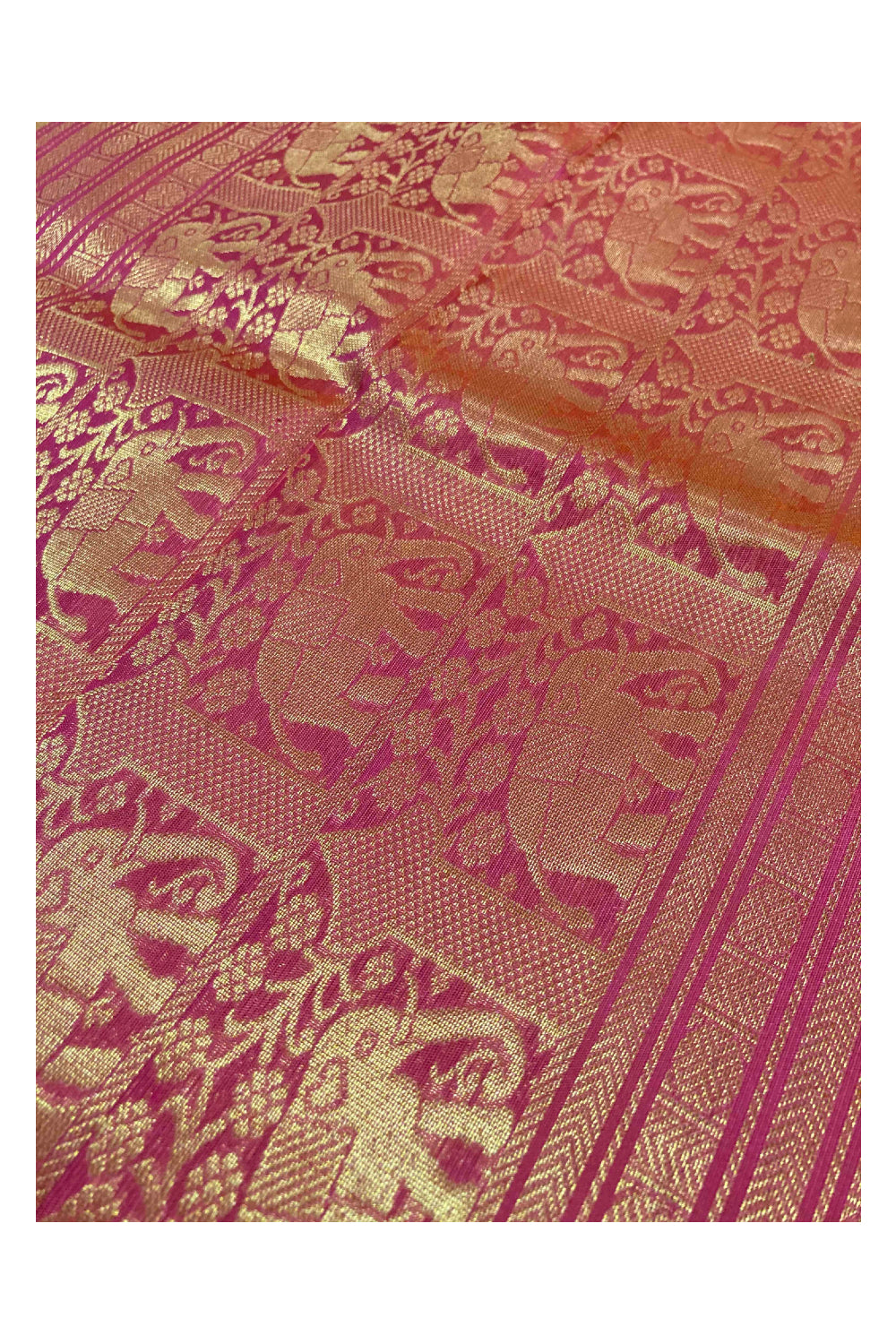 Southloom Handloom Pure Silk Kanchipuram Saree in Violet Elephant Motifs
