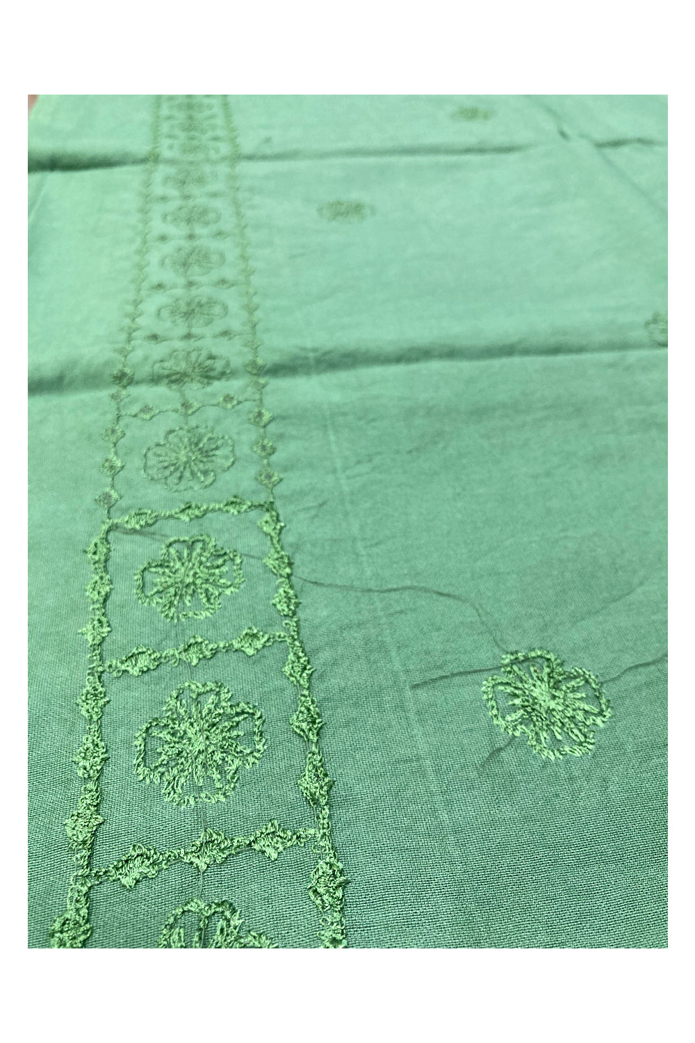 Southloom™ Cotton Churidar Salwar Suit Material in Green with Thread Work in Yoke Portion