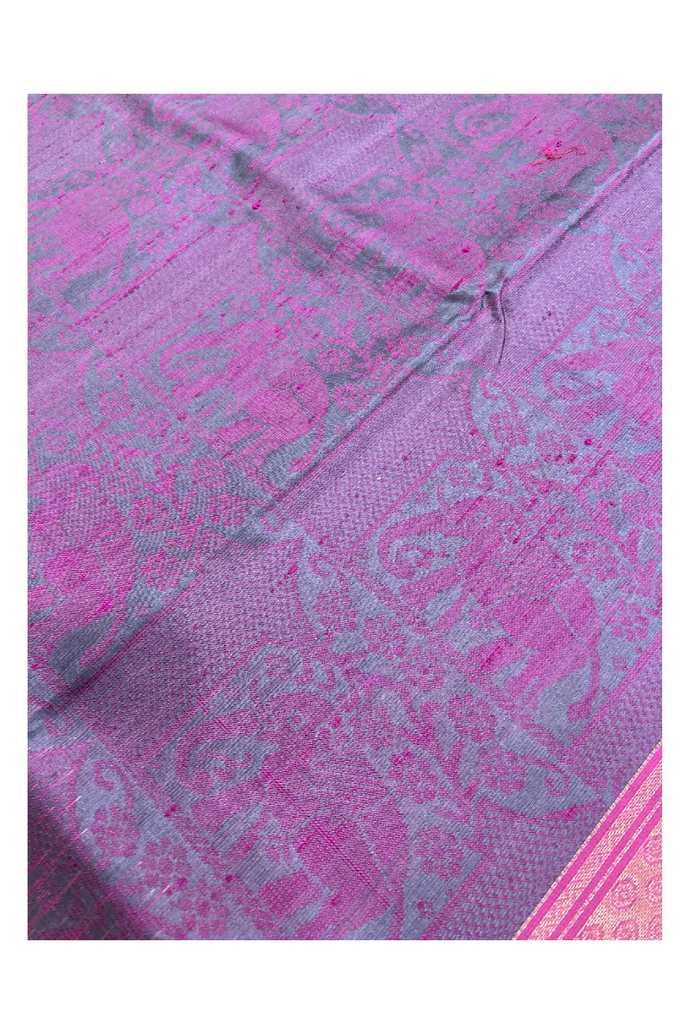Southloom Handloom Pure Silk Kanchipuram Saree in Violet Elephant Motifs