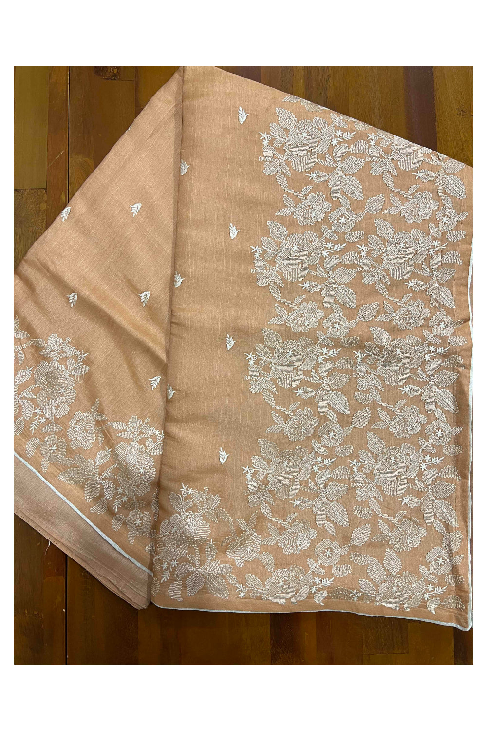 Southloom Bright Orange Semi Silk Designer Thread Work Saree with Butta Works