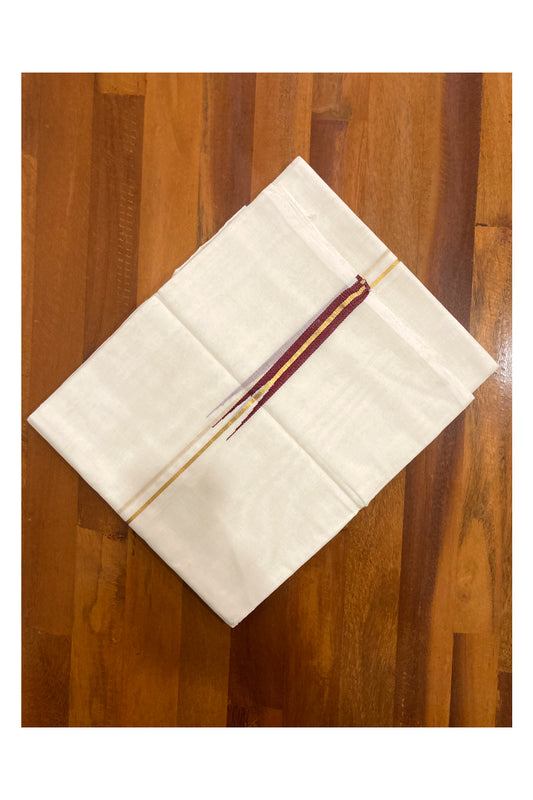 Southloom Premium Handloom Kasavu Double Mundu with Maroon Chutti (South Indian Dhoti)