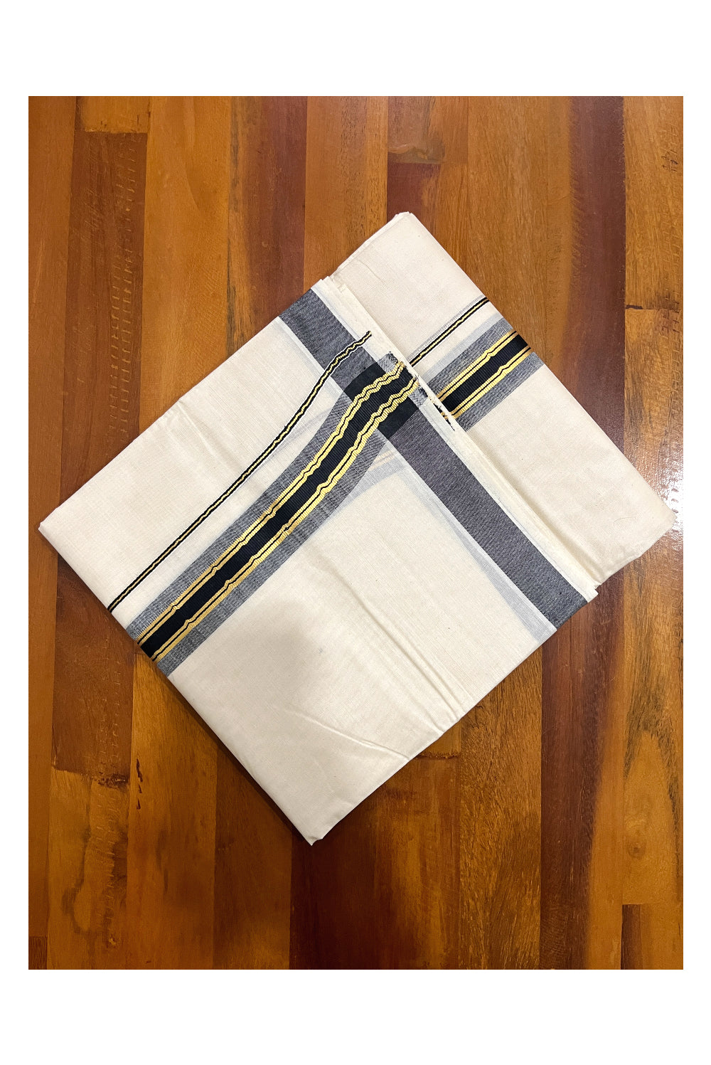 Pure Cotton Double Mundu with Kasavu Black Kara (South Indian Dhoti)